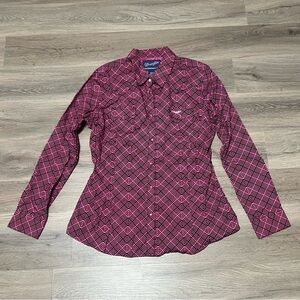 Wrangler Men's Large Button Up Pink Black Breast Cancer Awareness Pearl Snap